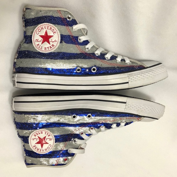 Converse Shoes - Converse American Flag Sequins High Top Sneakers.